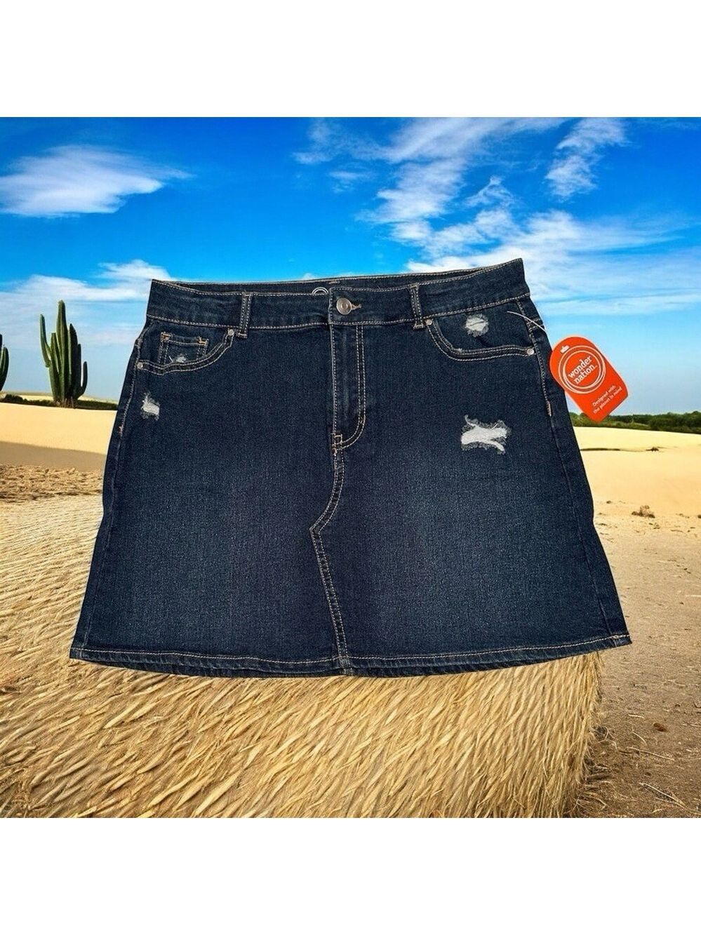 Wonder Nation Destructed Dark Blue Denim Skirt GIRLS Size XXL 18 NEW NWT Zipper - Picture 12 of 12